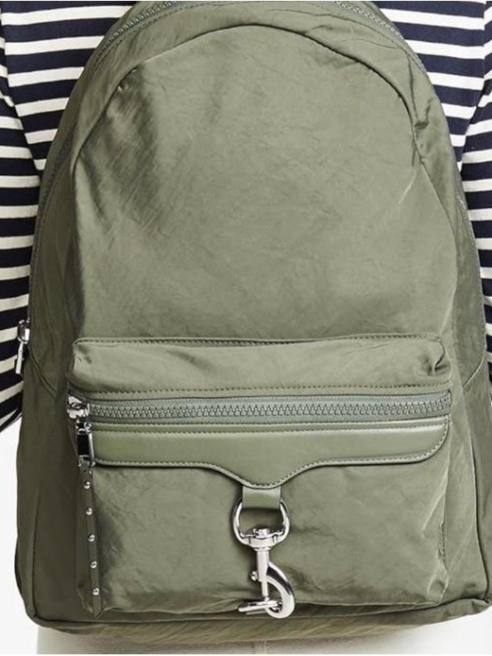 Rebecca Minkoff M.A.B. Olive Green Nylon Backpack with Silver Hardware